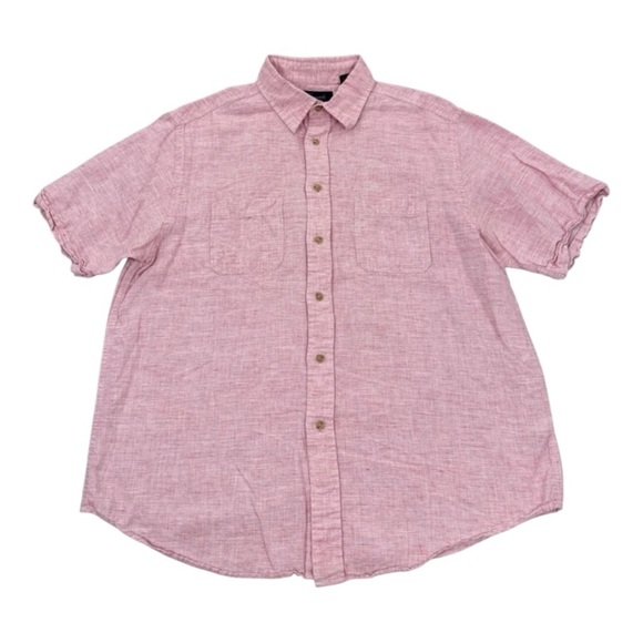 Roundtree Yorke Pink Linen Blend Casuals Short Sleeve Button Up Shirt - Picture 8 of 8